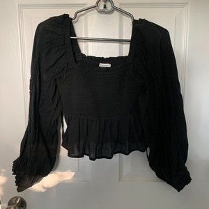 Women's Cropped Smocked Long Sleeve